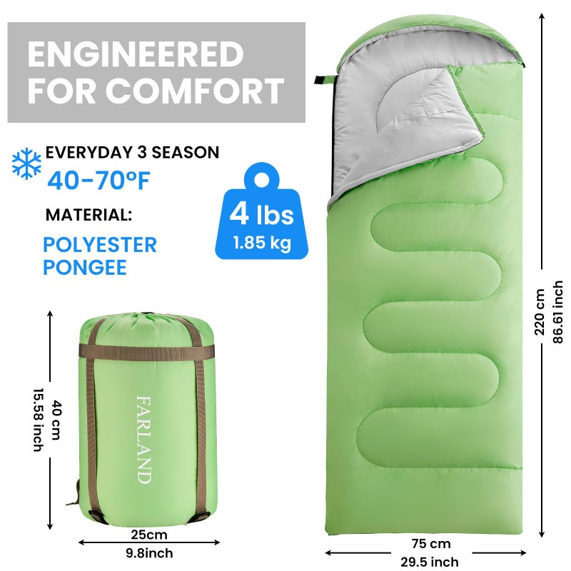 FARLAND Sleeping Bags 30â„‰ for Adults Teens Kids with Compression Sack Portable and Lightweight for 3-4 Season Camping, Hiking,Waterproof, Backpacking and Outdoors - Image 2